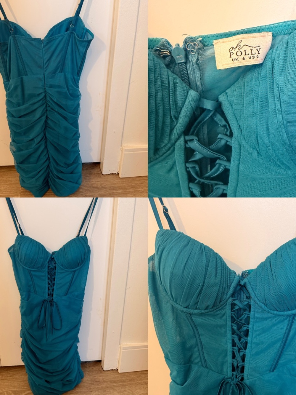 Oh Polly Teal Ruched Mini Dress - Picture 1 of 1